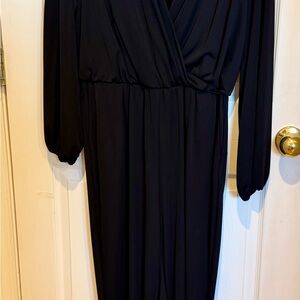 Ralph Lauren Black Long-Sleeve Wrap-Front Jumpsuit Zip Back Size 12